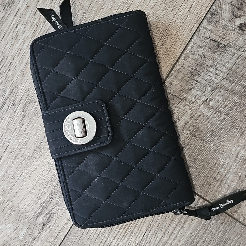 Vera Bradley Classic Black RFID Turnlock Wallet Microfiber